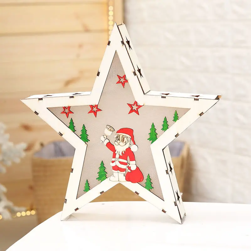 Christmas House Decoration Wooden Pentagram Battery Led Light Ornaments for Festival Party Props Bedroom Gif | Дом и сад