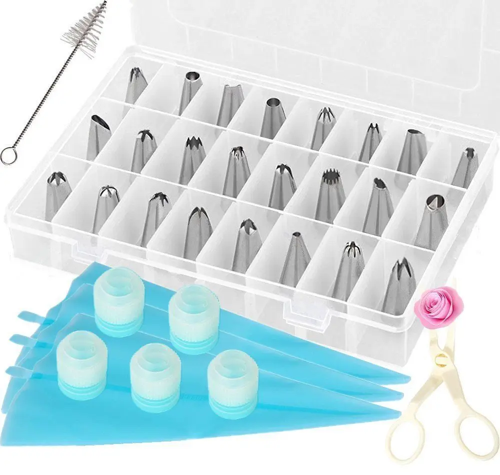 34 Piece Cake Decorating Kit Tips Icing Tip Set Tools Pastry Bag Stainless Steel Cake Decorating Tools
34 Piece Cake Decorating Kit Tips Icing Tip Set Tools Pastry Bag Stainless Steel Cake Decorating Tools