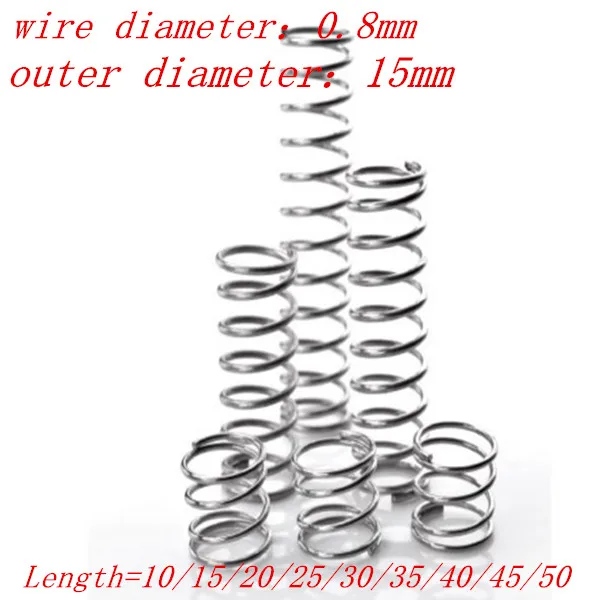 50pcs 0.8mm Stainless Steel compression spring. outer diameter 15mm length 5/10/15/20/25/30/35/40/45/50
50pcs 0.8mm Stainless Steel compression spring. outer diameter 15mm length 5/10/15/20/25/30/35/40/45/50