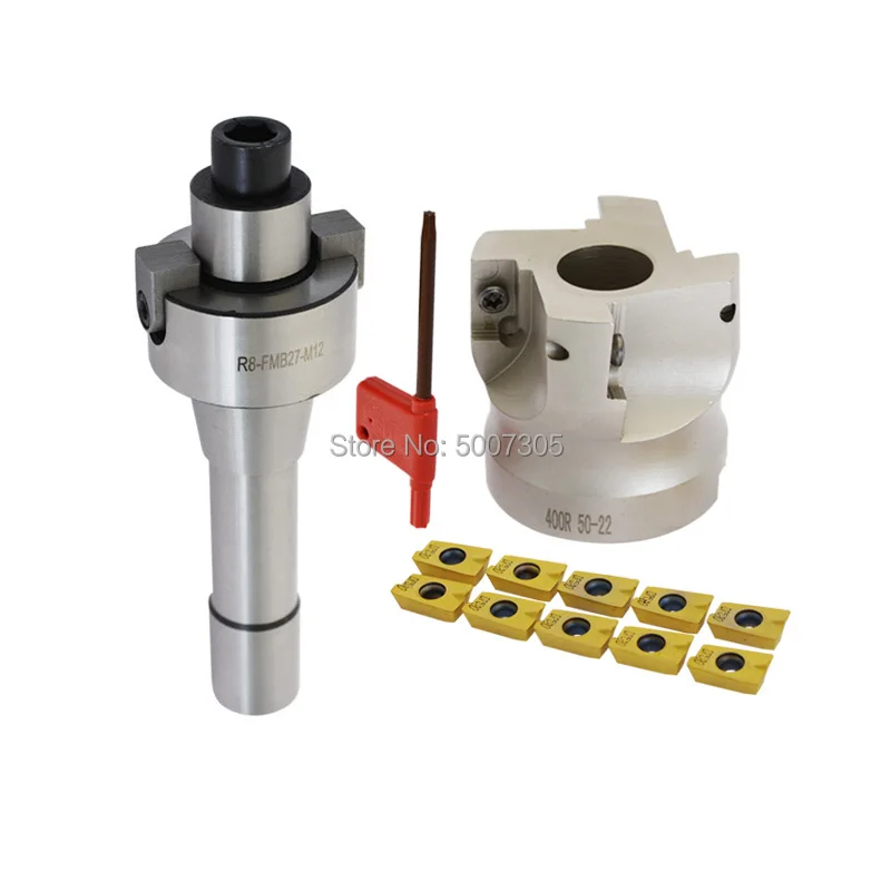 7/16 M12 Thread R8 FMB27 arbor +400R 80-27 face milling cutter+10pcs APMT1604 carbide inserts
7/16 M12 Thread R8 FMB27 arbor +400R 80-27 face milling cutter+10pcs APMT1604 carbide inserts
