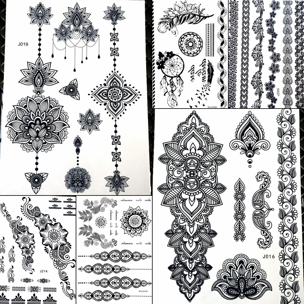 25 Style Indian Black Henna Temporary Tattoo Stickers Women Waterproof Fake Flash Body Art Ear Tatoo Mandala Rose Flower
25 Style Indian Black Henna Temporary Tattoo Stickers Women Waterproof Fake Flash Body Art Ear Tatoo Mandala Rose Flower