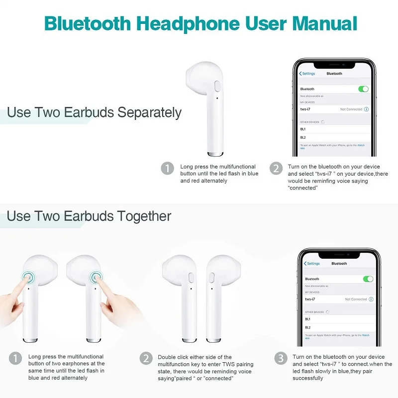 Беспроводные Bluetooth-наушники i7s TWS для Samsung Galaxy S9 Plus S8 S7 Edge S6 Active S5 S4 Mini S3 S2 S |