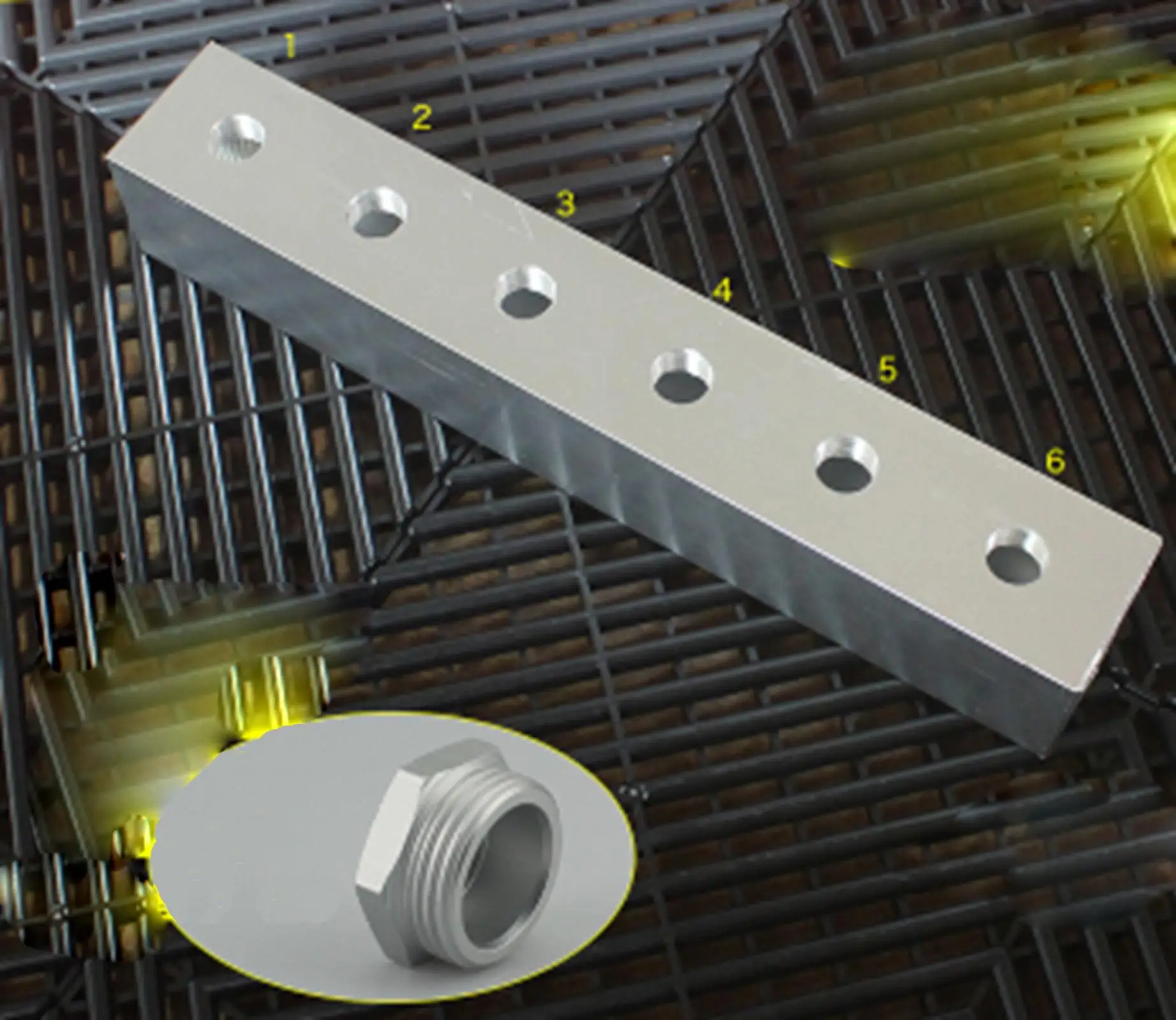 G3/8" Out G1" In 6 Way Pneumatic Air Solid Aluminum Manifold Block Splitter