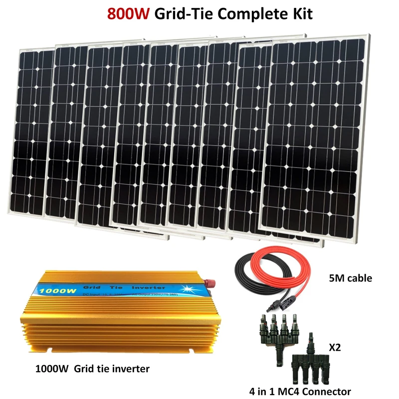 800W Glass Solar Panels with 1000W Inverter Grid tie System 8 x 100w mono solar panel home system kit
800W Glass Solar Panels with 1000W Inverter Grid tie System 8 x 100w mono solar panel home system kit