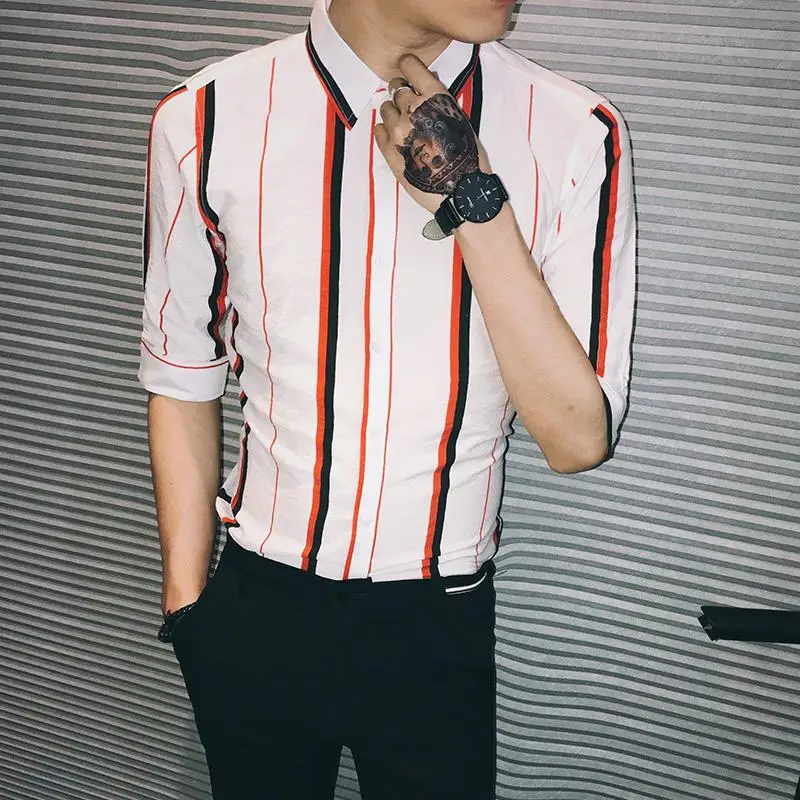 LOLDEAL Thick Stripe Shirt Men Summer Fashion Casual Half Sleeve Skinny Dress Shirt Male
LOLDEAL Thick Stripe Shirt Men Summer Fashion Casual Half Sleeve Skinny Dress Shirt Male