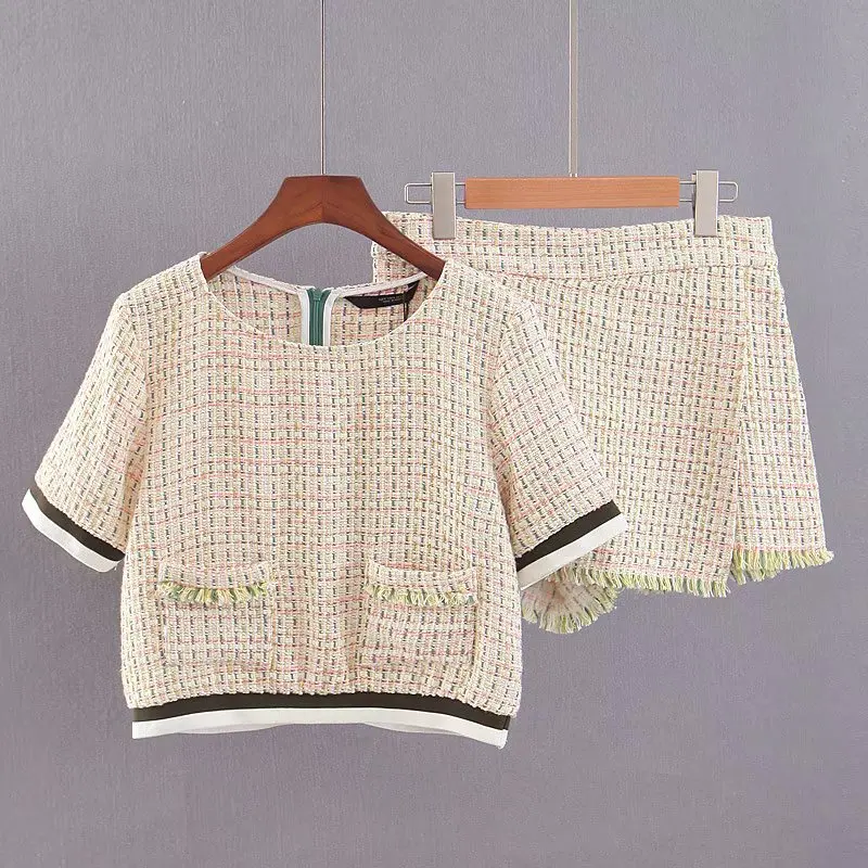 Women's suit 2019 summer new soft double pocket short jacket + high waist asymmetric skirt pants shorts casual two-piece suit 
Women's suit 2019 summer new soft double pocket short jacket + high waist asymmetric skirt pants shorts casual two-piece suit