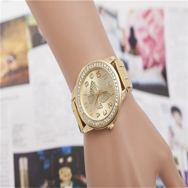 New Fashion Women Watch Butterfly Pattern Gold Stainless Steel Bracelet Sport Quartz Wrist Hour Big Dial Watches
New Fashion Women Watch Butterfly Pattern Gold Stainless Steel Bracelet Sport Quartz Wrist Hour Big Dial Watches