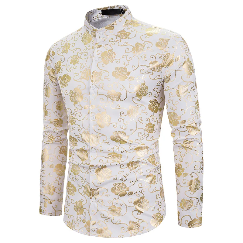 Autumn New Men Hipster Luxury Gold Rose Bronzing Printed Business Dress Shirts Night Club Party Singer Stage Long Sleeve Shirt
Autumn New Men Hipster Luxury Gold Rose Bronzing Printed Business Dress Shirts Night Club Party Singer Stage Long Sleeve Shirt