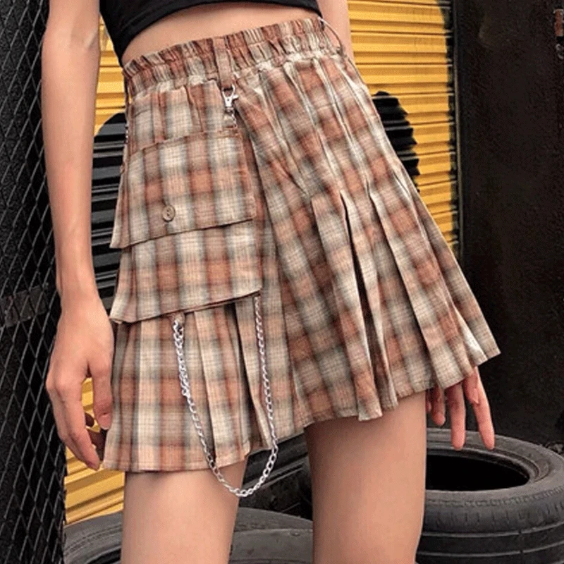 Harajuku Women Fashion Skirts Cute Lattice Pleated Skirt Punk Style High Waist Female Short Skirt Spring Summer Gothic Skirts
Harajuku Women Fashion Skirts Cute Lattice Pleated Skirt Punk Style High Waist Female Short Skirt Spring Summer Gothic Skirts