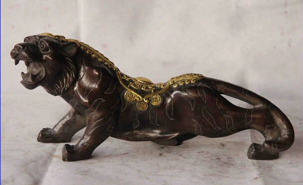 

fast shipping USPS to USA S3479 China Folk Old Bronze Copper gild Feng Shui Wealth Money Zodiac Tiger Art Statue