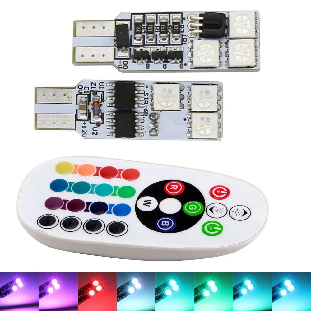 10 комплектов (20 шт.) T10 RGB 5050 194 168 W5W клиновидные лампы 12 SMD Светодиодный светильник s
