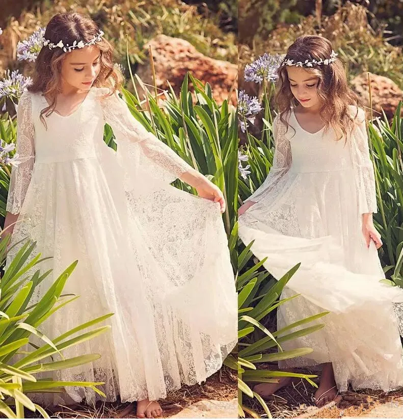 New Ivory Flower Girl Dresses Boho First Communion Dress For Little Girl V-Neck Long Sleeve Kids Dress for Wedding
New Ivory Flower Girl Dresses Boho First Communion Dress For Little Girl V-Neck Long Sleeve Kids Dress for Wedding