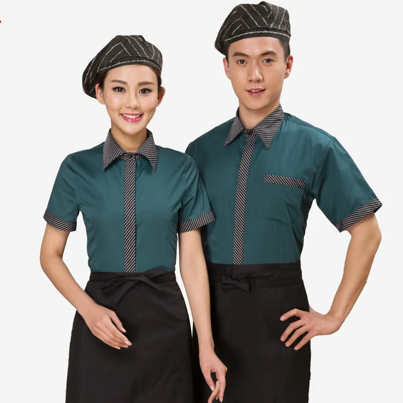 Отель Рабочая Костюмы унисекс Для женщин и мужские короткий рукав hotel Cafe Hot Pot
