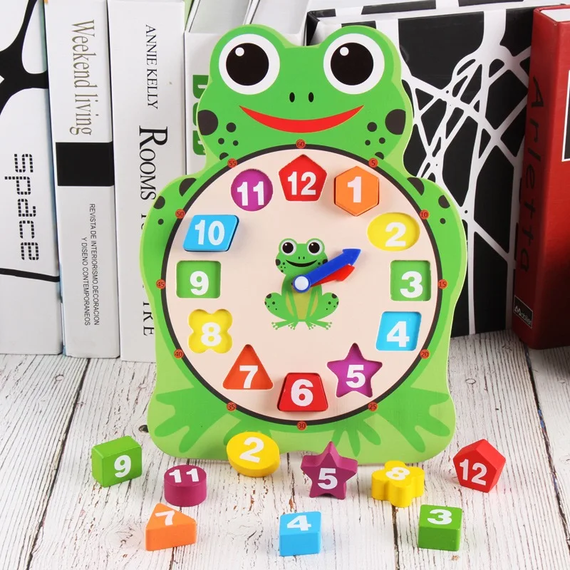 Cartoon Animal Digital Clock Toy Watch Wooden Educational Frog Shape Early Childhood Education Kindergarten Children | Игрушки и хобби