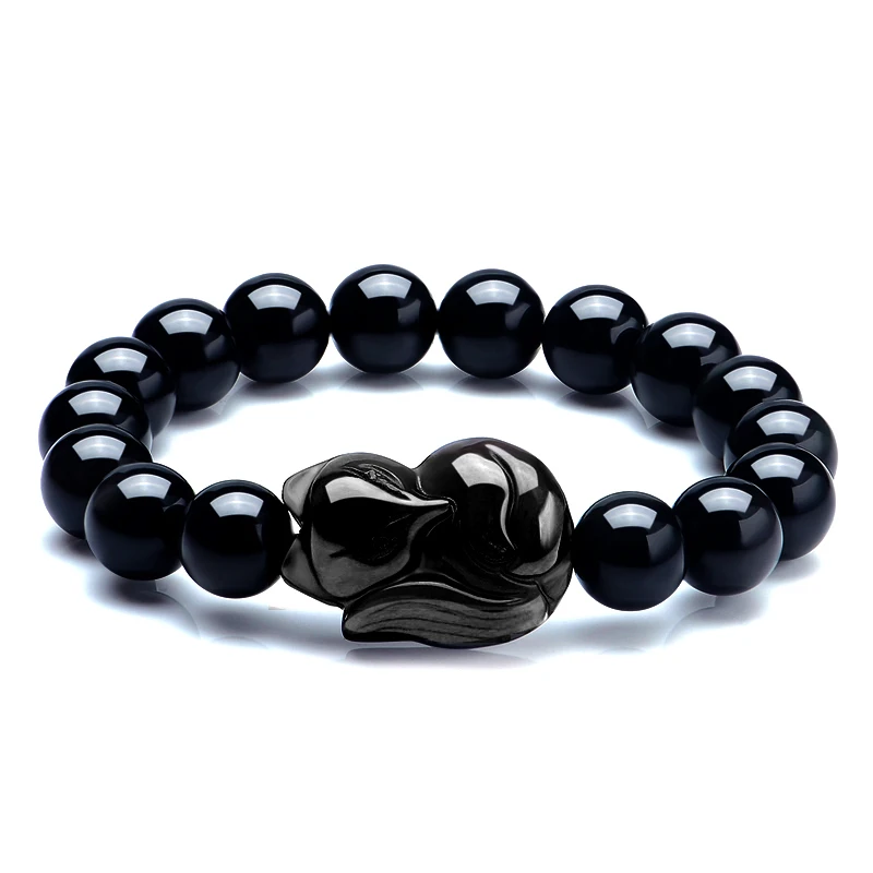 Natural Stone Black Obsidian Fox Pendant Beaded Bracelet 8-16mm Lucky Bracelets Single Lap Hand String Bangle Gift For Men Women
Natural Stone Black Obsidian Fox Pendant Beaded Bracelet 8-16mm Lucky Bracelets Single Lap Hand String Bangle Gift For Men Women