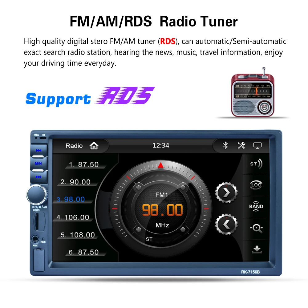 7156B 7color Backlight MP5 Player 7" HD Touch Screen DC 12V Car Multimedia Player RDS Radio Mirro Link Support Charge function
7156B 7color Backlight MP5 Player 7" HD Touch Screen DC 12V Car Multimedia Player RDS Radio Mirro Link Support Charge function