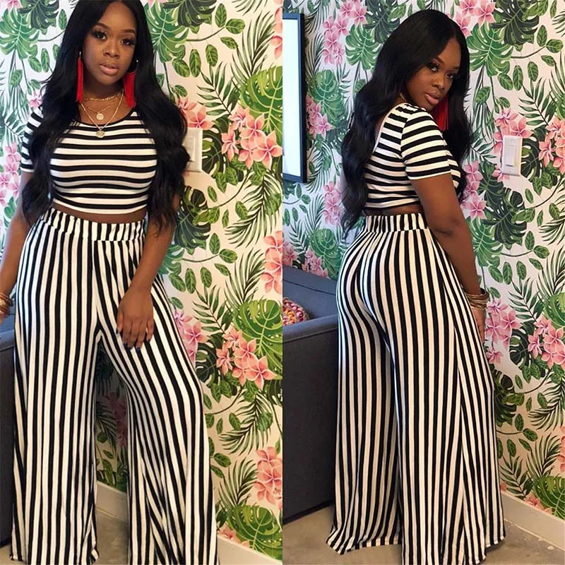 Echoine Striped Women Pant Set O-neck Short Sleeve Crop Top + Long Wide Pants Summer Clothes For Women Club Outfits
Echoine Striped Women Pant Set O-neck Short Sleeve Crop Top + Long Wide Pants Summer Clothes For Women Club Outfits