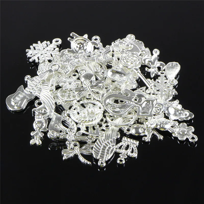  50Pcs Mixed Metal charms tibetan silver-color big hole bead charm pendants fits European bracelets jewelry making | Украшения и