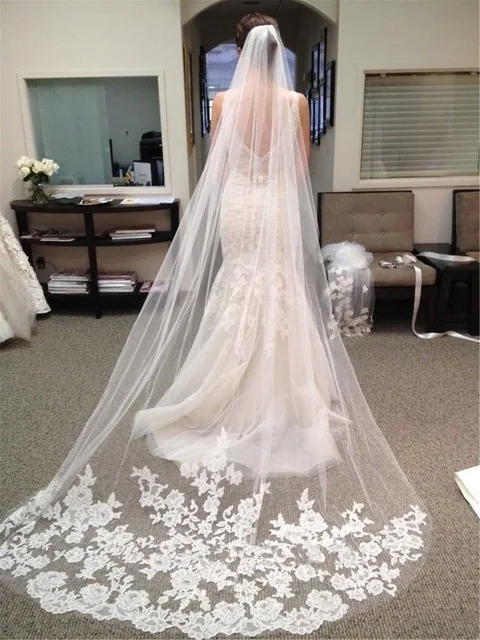 Wedding Accessories Appliques Tulle Long Cathedral Wedding Veil Lace Edge Bridal Veil with Comb veu de noiva longo
Wedding Accessories Appliques Tulle Long Cathedral Wedding Veil Lace Edge Bridal Veil with Comb veu de noiva longo