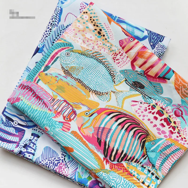 150x100cm 2 Colors All Kinds of Fish Bohemian Fabric Canvas Cotton Sofa Decor Material High Quality for Tablecloth | Дом и сад