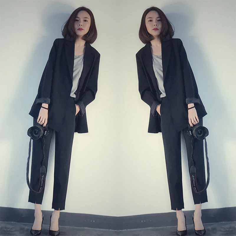 Ladies Suit Sets Spring Autumn New Korean Black Suit Jacket + Pants 2-Piece Set Business Office Uniform Professional Clothing 
Ladies Suit Sets Spring Autumn New Korean Black Suit Jacket + Pants 2-Piece Set Business Office Uniform Professional Clothing