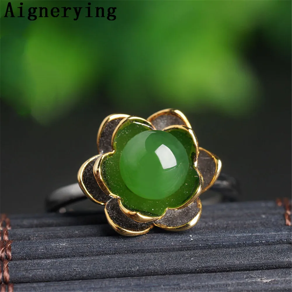 925 Sterling Silver Vintage Certificate Supply green Jade Adjustable Hollow Lotus rings Cool Finger For Women Cute Gift tray Box
925 Sterling Silver Vintage Certificate Supply green Jade Adjustable Hollow Lotus rings Cool Finger For Women Cute Gift tray Box