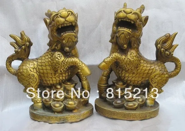 bi00293 9" China providential Luckly Bronze Foo Dog Kylin money Dragon Pair Statue
bi00293 9" China providential Luckly Bronze Foo Dog Kylin money Dragon Pair Statue