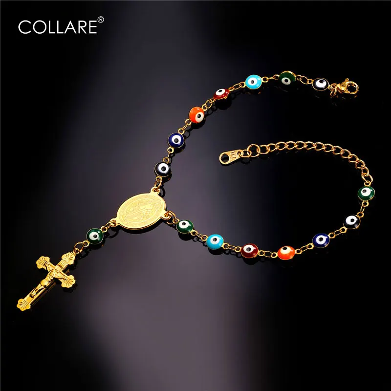 Collare Rosary Chain Bracelets Eyes Cross Gold Color Stainless Steel Saint Benedict Medal Bracelets & Bangle Christmas H196
Collare Rosary Chain Bracelets Eyes Cross Gold Color Stainless Steel Saint Benedict Medal Bracelets & Bangle Christmas H196