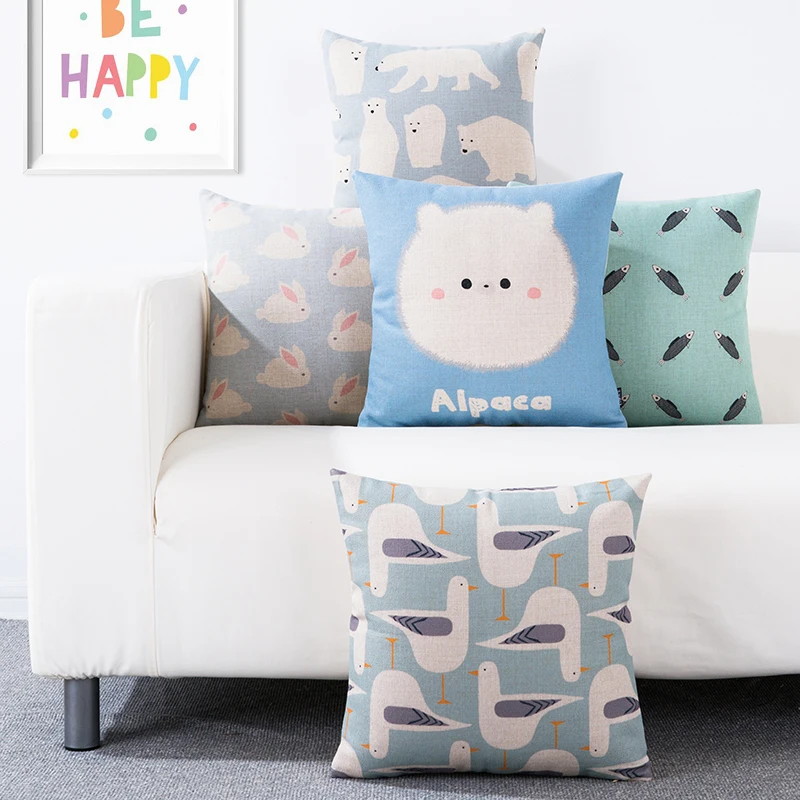 Cartoon Animals Cute Polar Bear Rabbit Pillow Cushion Thick Pounds Cotton Linen Sofa Car Cafe Decoration Comfor | Дом и сад