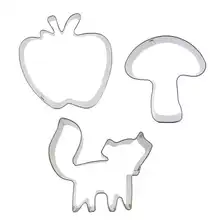 3 pcs Apple Mushroom Fox Stainless steel Cookie cutter biscuit embossing machine Fudge Pastry Baking mould Cake decorating tools