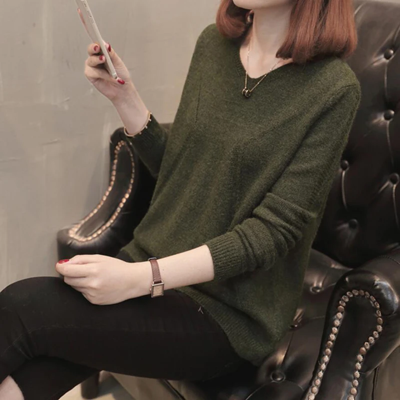 2018 Autumn Winter Sweater Women Jumper V-neck Loose Knitted Pullover Sweater Female Pull Femme Casual Long Sleeve Knitted Tops
2018 Autumn Winter Sweater Women Jumper V-neck Loose Knitted Pullover Sweater Female Pull Femme Casual Long Sleeve Knitted Tops