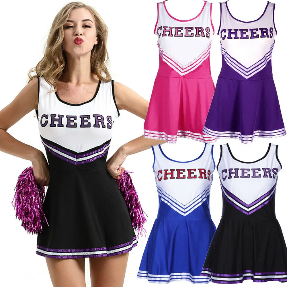 NEW Ladies Cheerleader Costume School Girl Outfits Fancy Dress Cheer Leader Uniform Purple/Black/Rose/Blue
NEW Ladies Cheerleader Costume School Girl Outfits Fancy Dress Cheer Leader Uniform Purple/Black/Rose/Blue