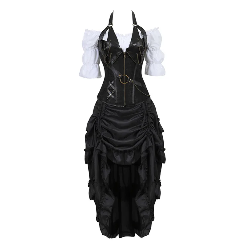 Steampunk Corset with Skirt Three-piece Leather Bustiers Corset dress Gothic Pirate Lingerie Corsetto Irregular Burlesque Skirt
Steampunk Corset with Skirt Three-piece Leather Bustiers Corset dress Gothic Pirate Lingerie Corsetto Irregular Burlesque Skirt
