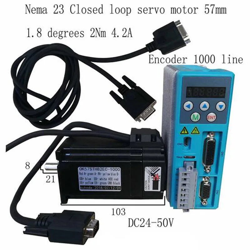 

Nema23 57 Hybrid closed loop stepper servo motor sets 2Nm 4.2A Encoder 1000 line motor with LCD digital display driver