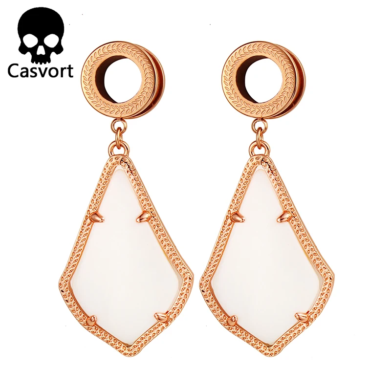 Casvort Alex Semi-precious Stone Rose Gold Dangle Earrings in White Pearl Modern Plugs Body Jewelry for Women Gift | Украшения и