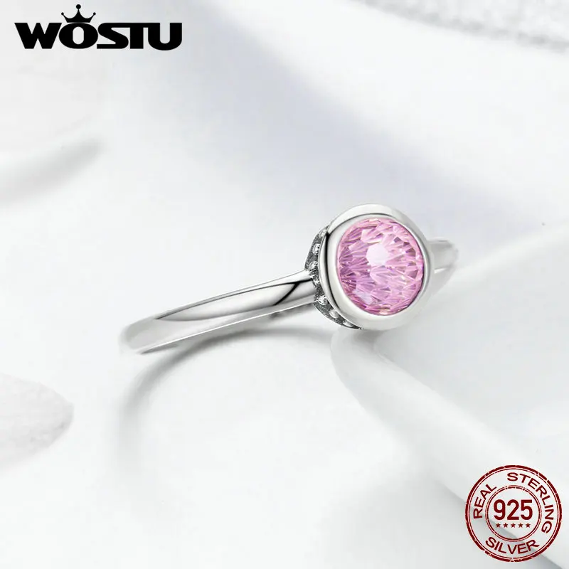 WOSTU романтический 925 пробы серебра женский розовый кристалл CZ круглый палец