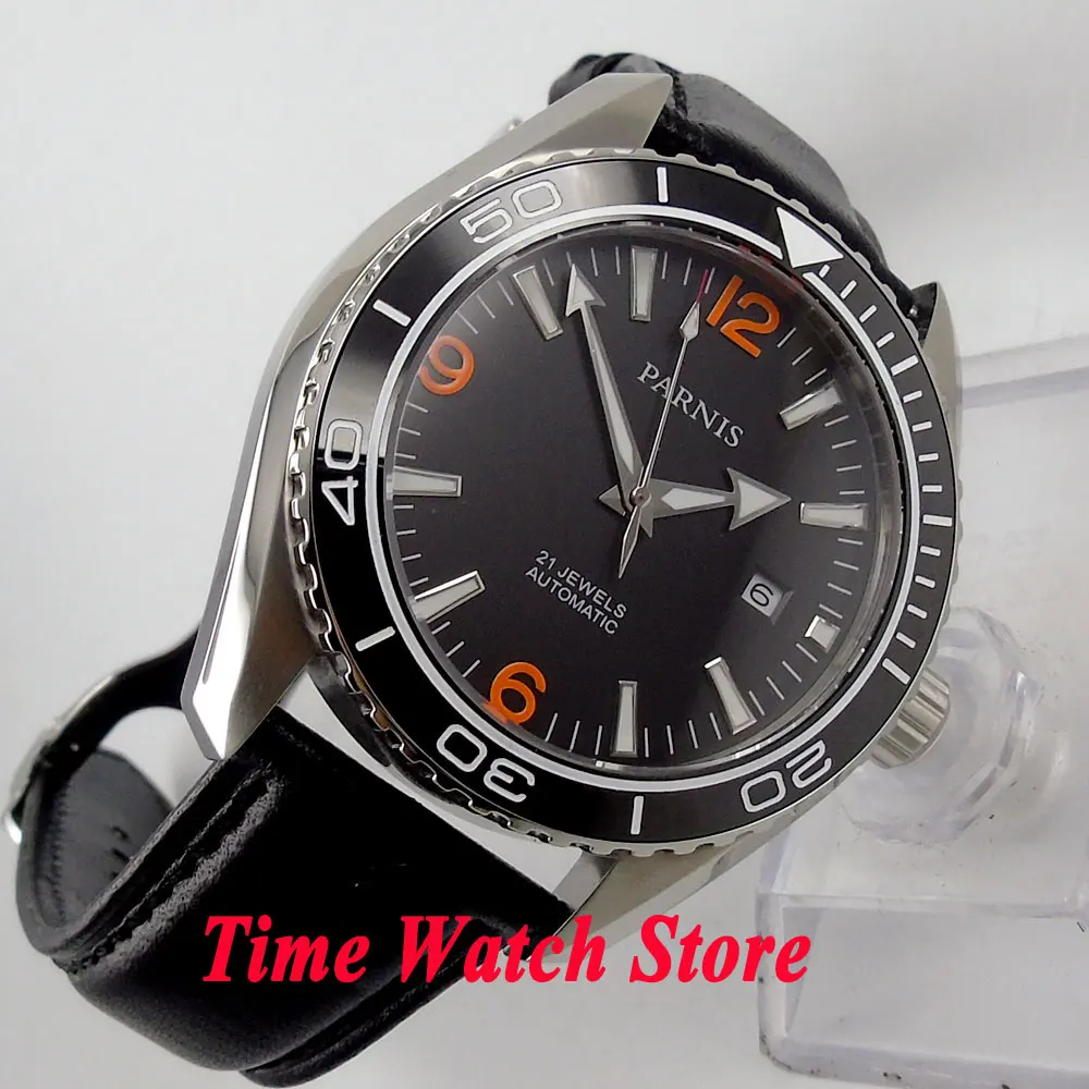 

Parnis 45mm black dial luminous Ceramic Bezel Sapphire Glass 5ATM 21 jewels MIYOTA Automatic movement Men's watch 388A