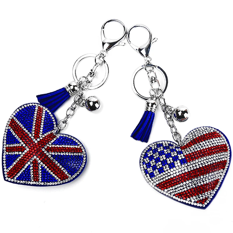 New style key chain pendant with Korean velvet heart, UK, American flag love pendant, ladies bag car keys accessories.
New style key chain pendant with Korean velvet heart, UK, American flag love pendant, ladies bag car keys accessories.