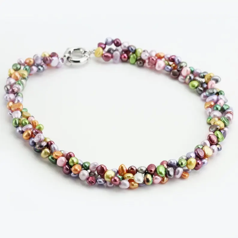 Mixes Color Baroque Pearl Necklace,Twisted 3Lines Real Freshwater Pearl Jewellery
Mixes Color Baroque Pearl Necklace,Twisted 3Lines Real Freshwater Pearl Jewellery