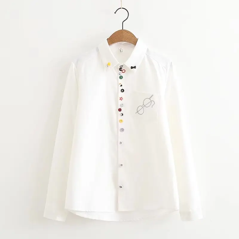 2019 Spring / Autumn New Sweet College Style Pocket Glasses Embroidery Shirt Female Students Oxford Spinning Long-sleeved Shirt
2019 Spring / Autumn New Sweet College Style Pocket Glasses Embroidery Shirt Female Students Oxford Spinning Long-sleeved Shirt