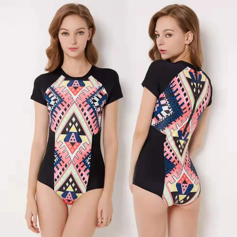 One Piece Swimsuit Swimwear Rash Guard Short Sleeve Zipper Slimming Black Sexy Surfing Bathing Swimming Suits For Women
One Piece Swimsuit Swimwear Rash Guard Short Sleeve Zipper Slimming Black Sexy Surfing Bathing Swimming Suits For Women