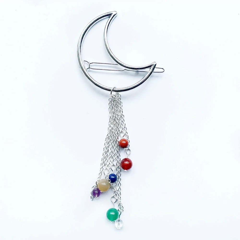 Vintage Moon Hair Clips Stone Jewelry Accessories Silver-color Long Tassel 7 Chakra Beads Pendant Hair Clips for Women Girl 1 pc
Vintage Moon Hair Clips Stone Jewelry Accessories Silver-color Long Tassel 7 Chakra Beads Pendant Hair Clips for Women Girl 1 pc