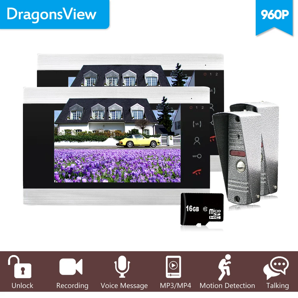 Dragonsview 7 &quot960 P комплект видеодомофона для домофона Система дверного звонка
