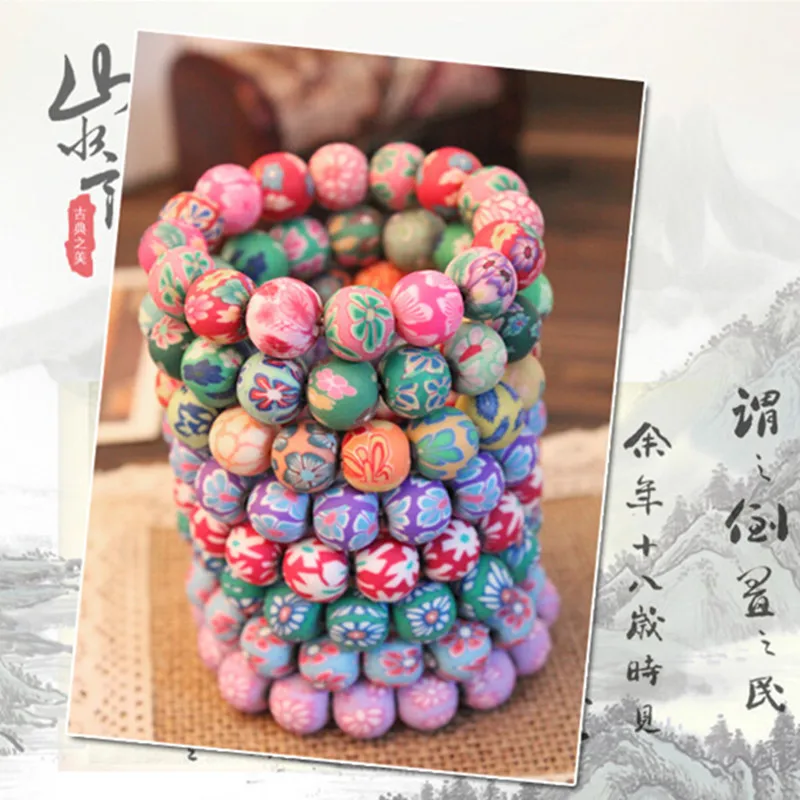 Ethnic Chinese Style Gift Jingdezhen Painted Handmade Beads Srand Bracelet Elastic Rope Chain Delicate Women Pulseras Mujer | Украшения и