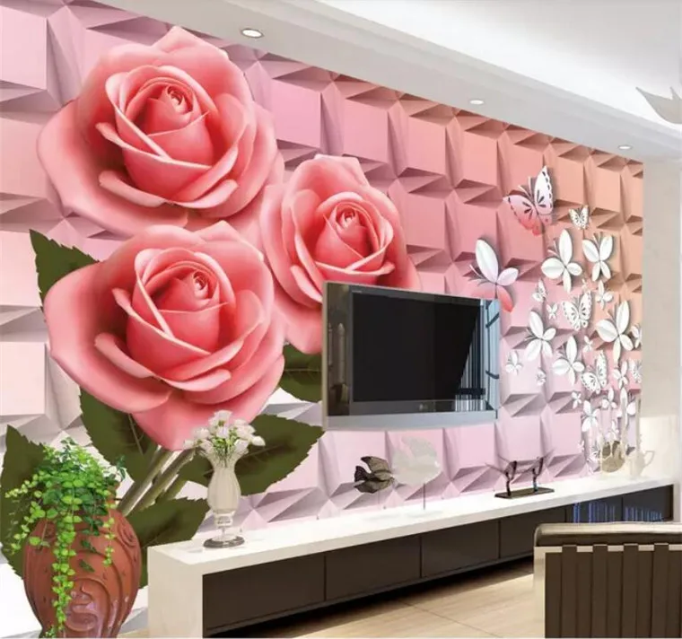 

Fashionable Interior 3D Stereo Relief Flowers Butterfly Photo Wallpaper Mural Living Room TV Backdrop Bedroom Wallpaper Designs