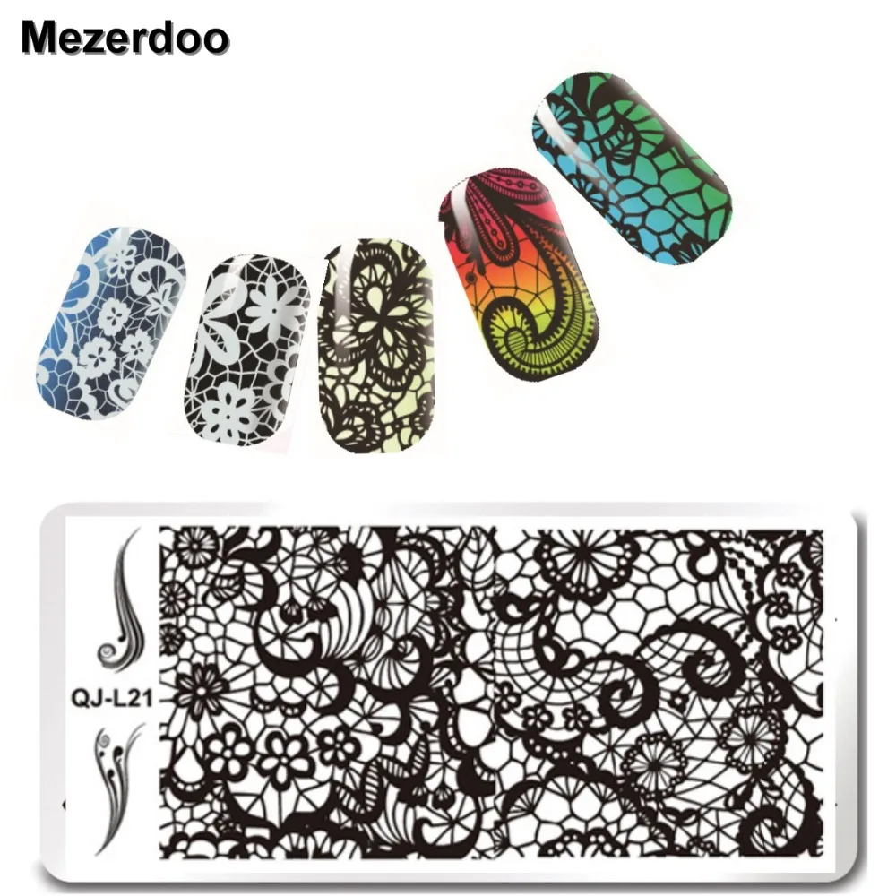 Фото 1 шт. прямоугольная штамповка для ногтей Mezerdoo шаблон кружева - купить