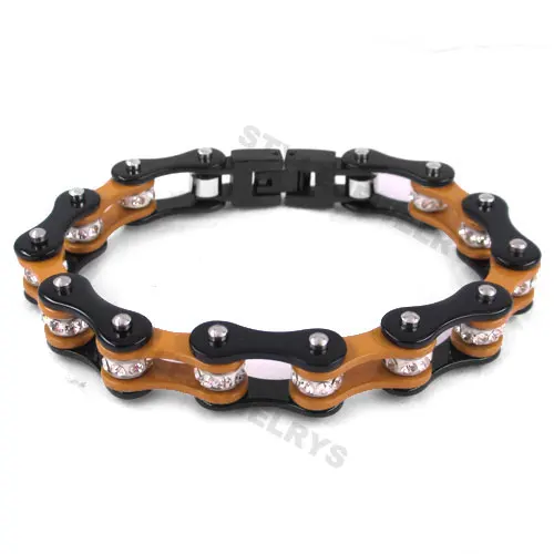Wholesale Bling Motorcycle Crystal Bracelet Stainless Steel Jewelry Orange Black Bicycle Chain Motor Biker Men Bracelet SJB0153
Wholesale Bling Motorcycle Crystal Bracelet Stainless Steel Jewelry Orange Black Bicycle Chain Motor Biker Men Bracelet SJB0153
