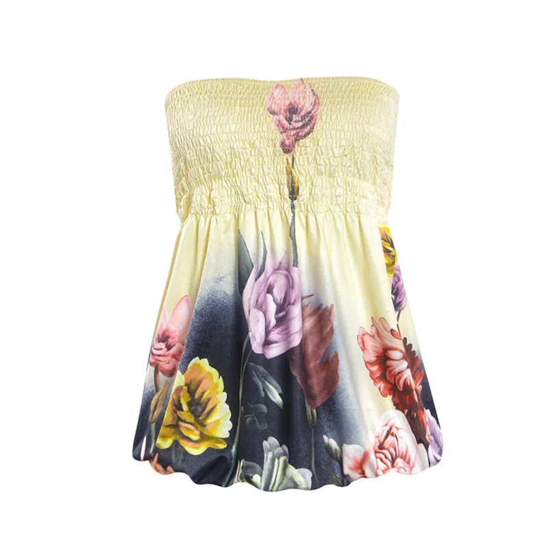 2017 Модный женский Топ без бретелек с цветочным принтом свободный сексуальный топ