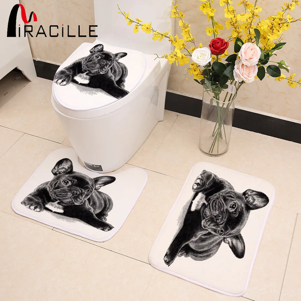 Miracille Cute Black French Bulldog Print 3pcs/Set Toilet Seat Cover Bathroom Indoor Non-Slip Coral Fleece Floor Mat Bath Decor
Miracille Cute Black French Bulldog Print 3pcs/Set Toilet Seat Cover Bathroom Indoor Non-Slip Coral Fleece Floor Mat Bath Decor