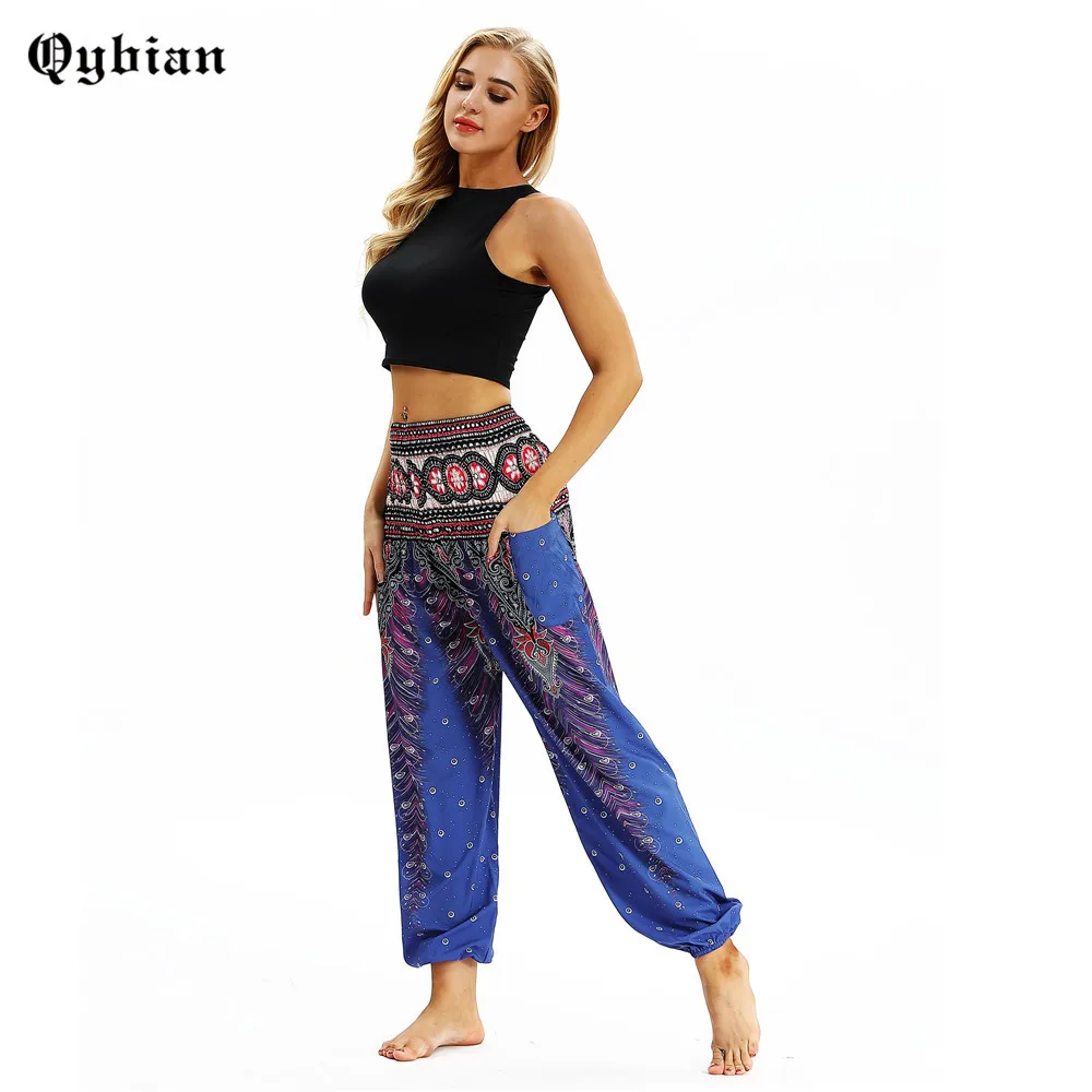 

Qybian 2018 Harem Pants Boho Long Trousers Loose High Elastic Waist thai Printing Pants Hippy Autumn Spring pantaloni donna